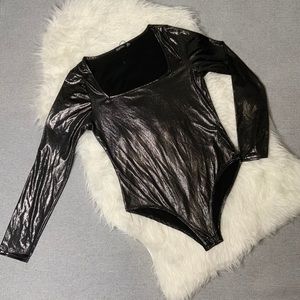 Black, Shinny, Long Sleeve Body Suit